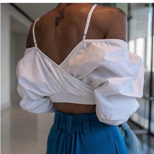 The Drop Women's White Off Shoulder Draped Crop Top by signedblake NWT